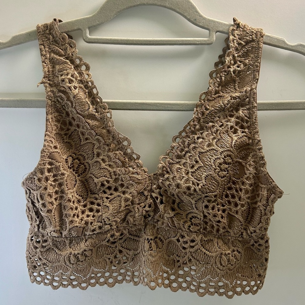 Altar’d State Intimate Tan Brown Lace Bralette Size Small